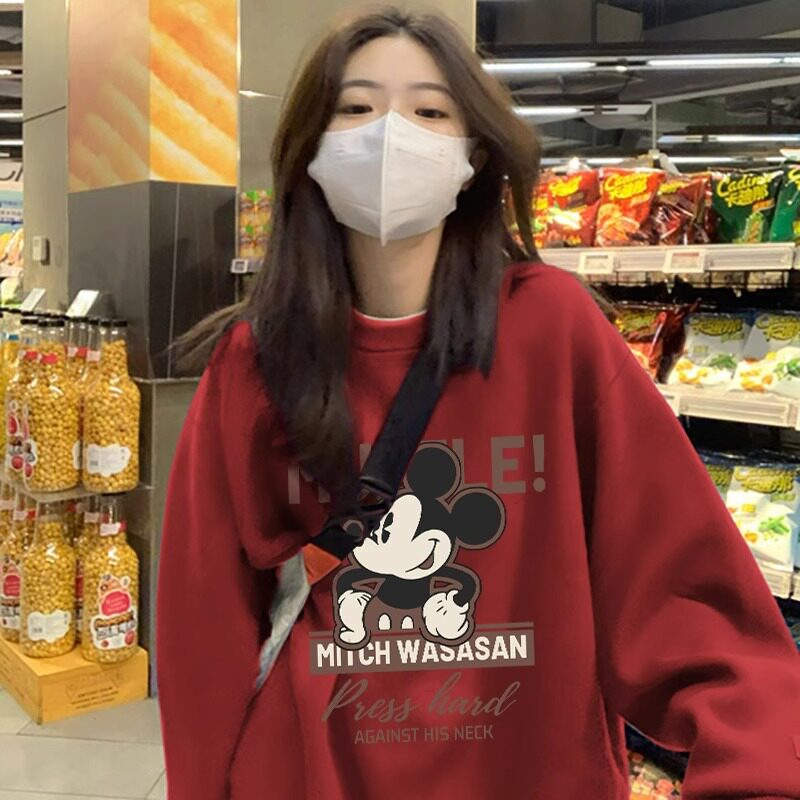 素手挽歌卡通圆领大版卫衣女