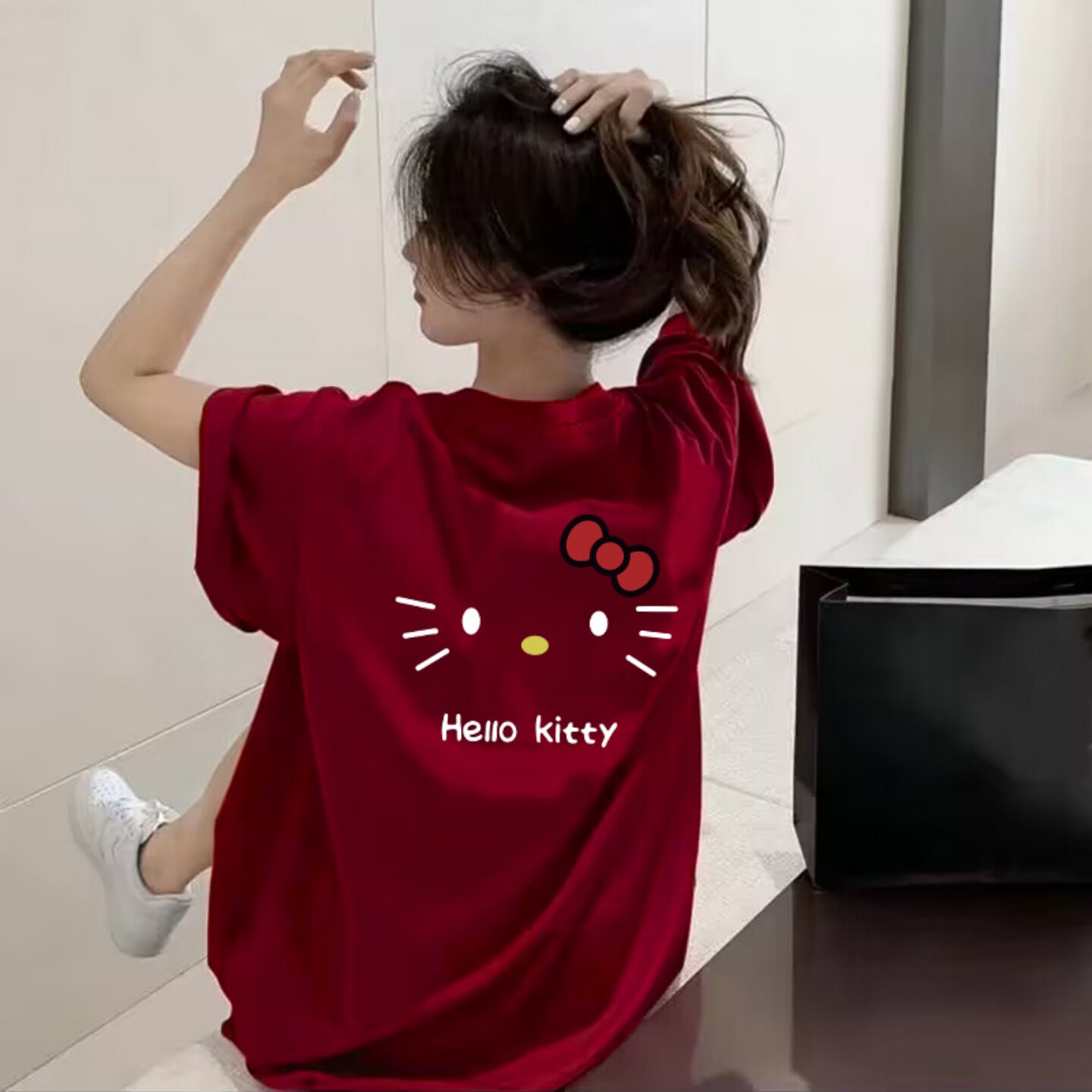 可爱卡通凯蒂猫短袖t恤女红色本命年内搭圆领宽松气质大码上衣潮