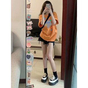 独特上衣 多巴胺穿搭宽松休闲半袖 潮牌街头纯棉短袖 t恤女2026夏季