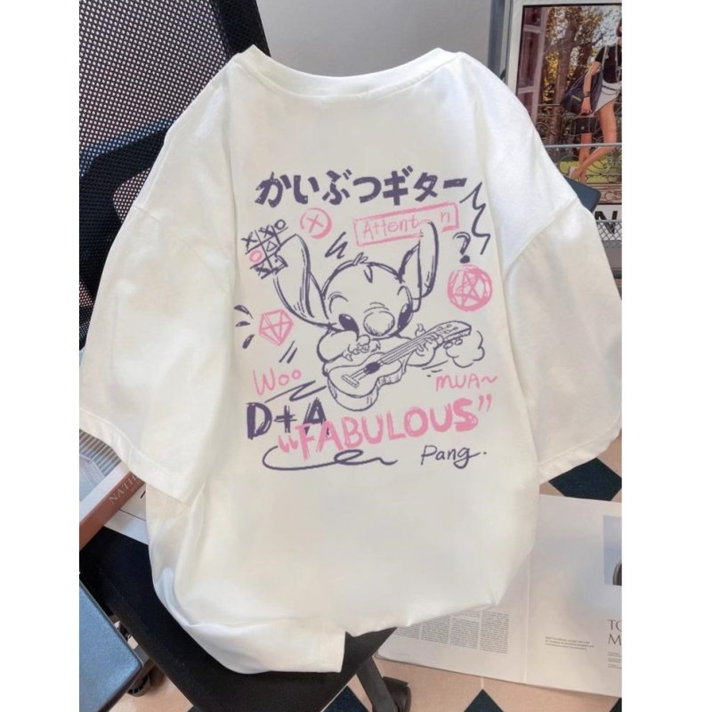 韩版独特别致可爱史迪仔短袖t恤女夏季2025新款潮牌纯棉百搭上衣