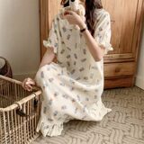 印花可爱夏天荷叶边甜美家居服小熊套装睡裙宽松夏季睡衣休闲女款，商品下架区，岚润乐美服饰