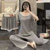 棉公主风莫代尔睡衣穿蕾丝家居服女夏可外韩版灰色美背夏季三件套，商品下架区，岚润乐美服饰