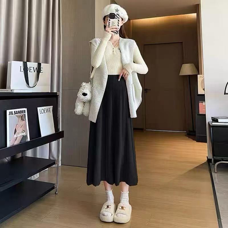 A字半身裙女秋冬2025新款气质高腰遮跨百褶大摆长裙加厚针织冬裙,女装半身裙,岚润乐美服饰 A字半身裙女秋冬2025新款气质高腰遮跨百褶大摆长裙加厚针织冬裙,女装半身裙,岚润乐美服饰