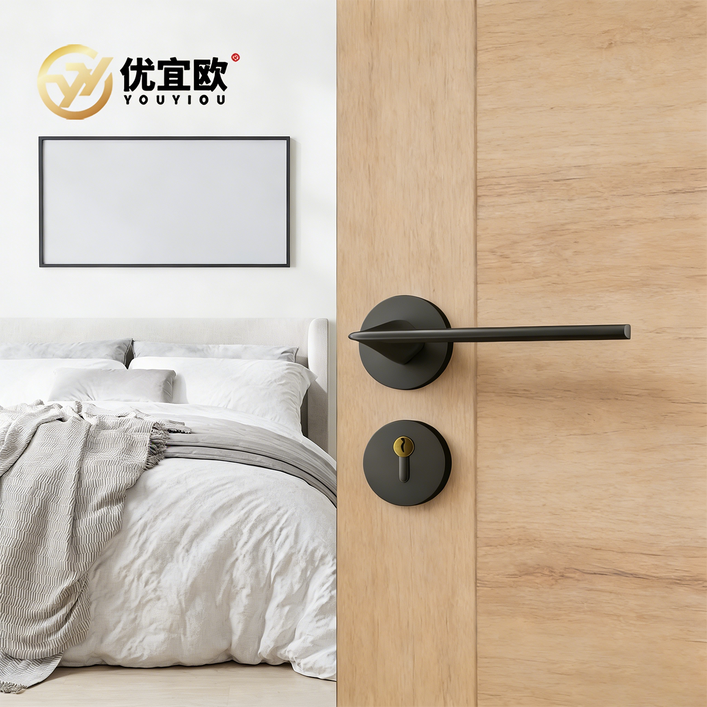 极简枪灰色卧室门锁把手家用通用型静音磁吸专用锁芯整套木门手柄