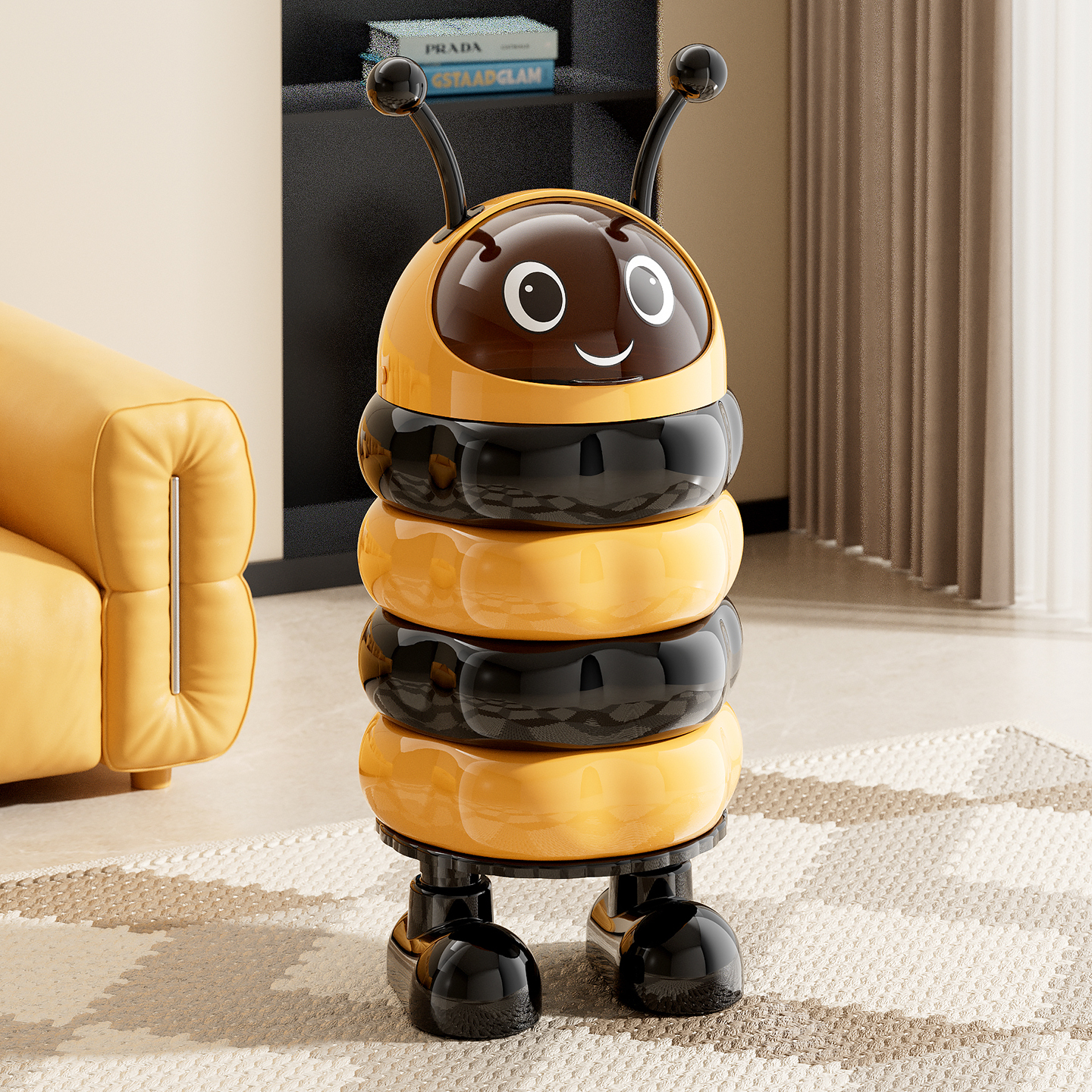 小蜜蜂卡通垃圾桶家用2025新款客厅带盖卧室卫生间高颜值创意可爱