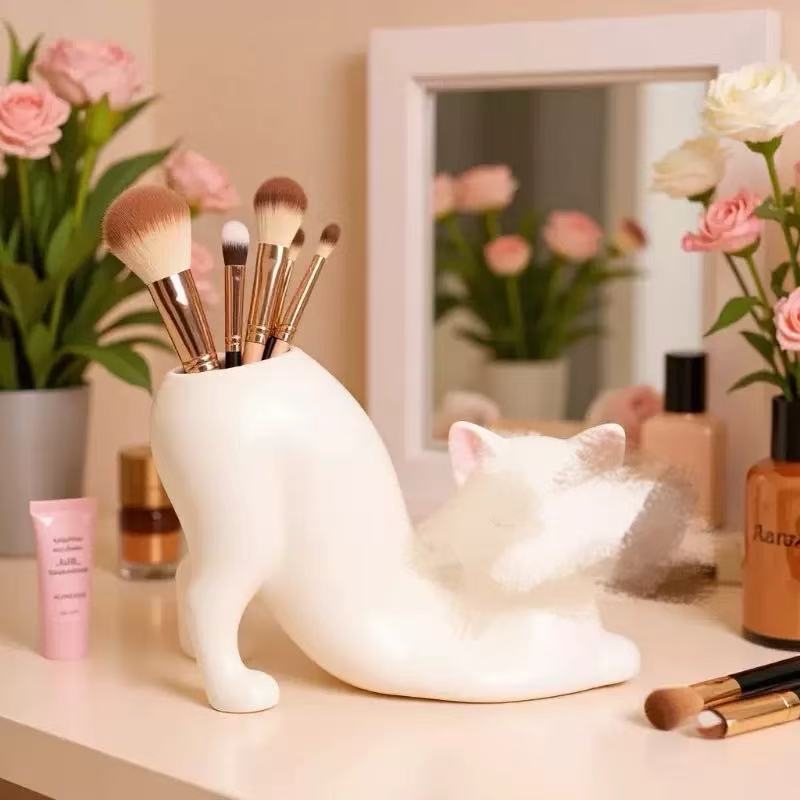 可爱猫咪搪胶笔筒仙人掌花盆
