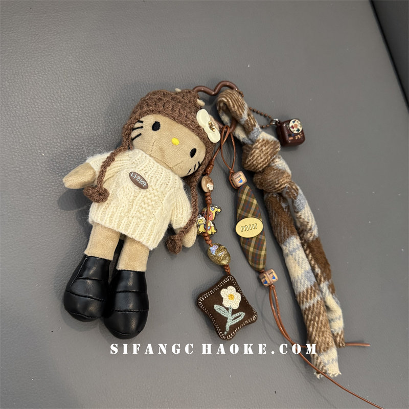 帽子针织毛线卡通小花卡包挂件书包挂绳耳机套挂件包包