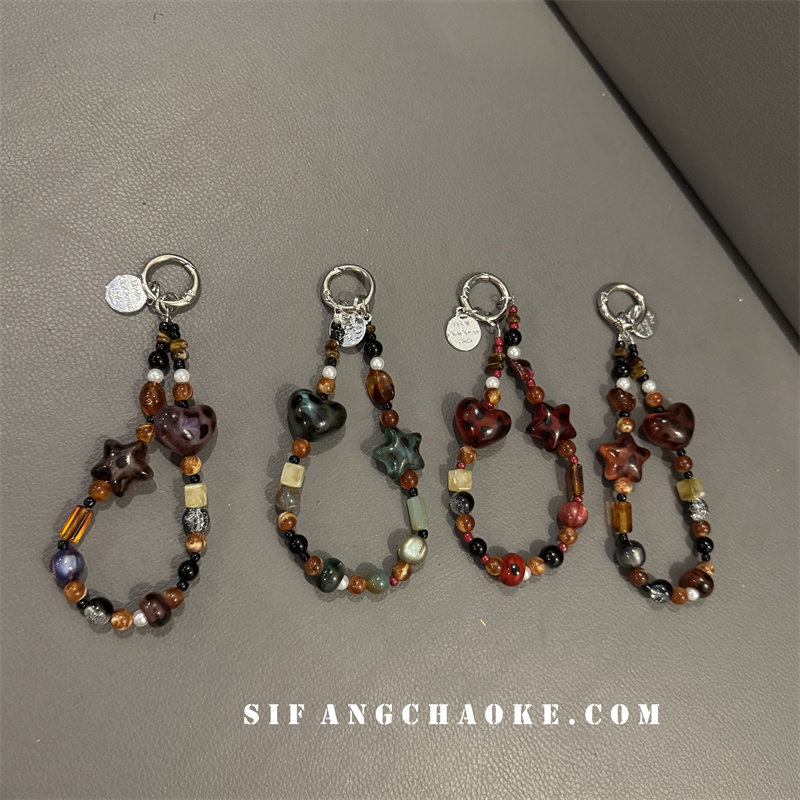 波点棕色爱心五角星创意链条手机壳挂件书包包包挂绳车钥匙扣U盘