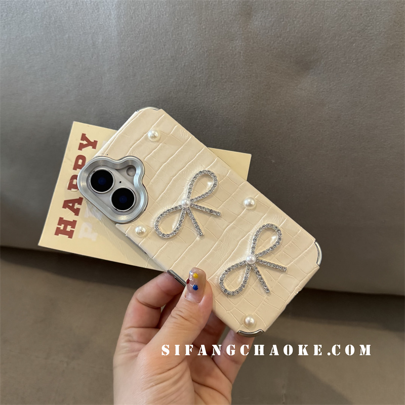 双蝴蝶结立体珍珠适用iPhone16Promax手机壳15/14/13Pro套14ProMax创意13壳