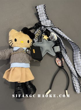 灰色小猫创意车钥匙扣手机壳挂件饰品装饰包包挂件挂绳