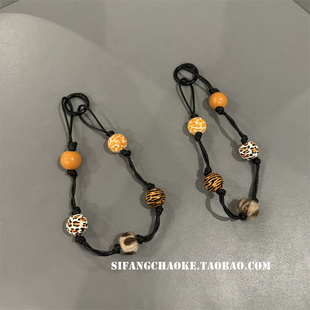 蜡烛绳珠子暖棕豹纹适用任何手机壳包包挂件书包挂饰车钥匙扣绳子