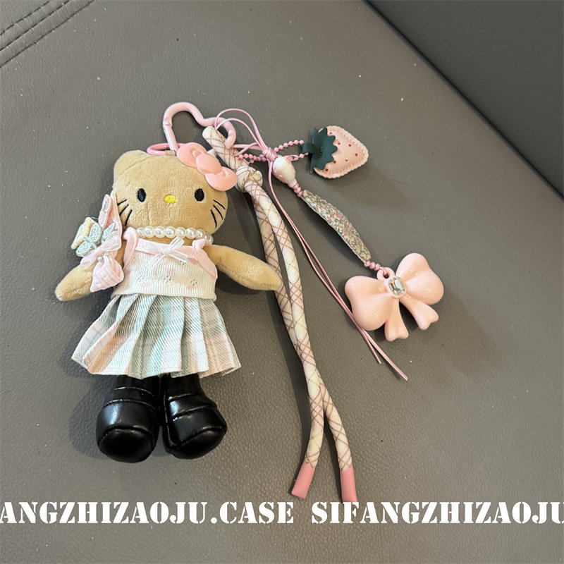格子裙子夏季蝴蝶结草莓挂件小猫车钥匙扣手机壳挂件耳机套挂绳