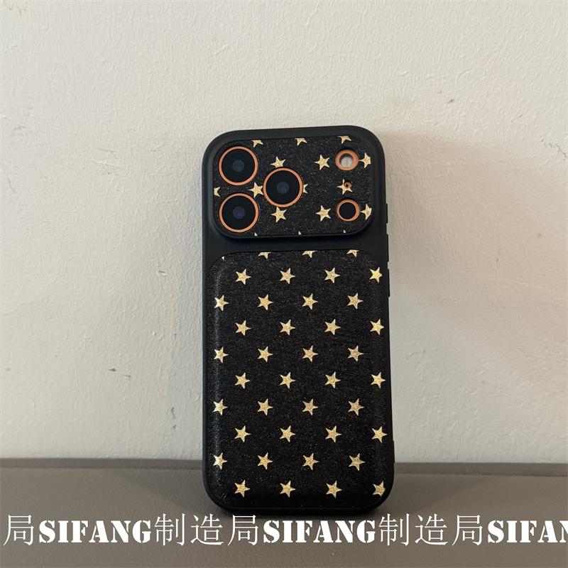 纯黑黄星星贴皮秋冬适用iPhone17Promax手机壳15/14ProMax套16/16Pro壳个性14P套