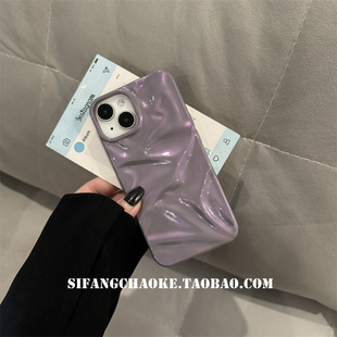 褶皱荧光暗色早秋适用iPhone15Promax手机壳百搭13PM套15防摔个性14P/15P壳