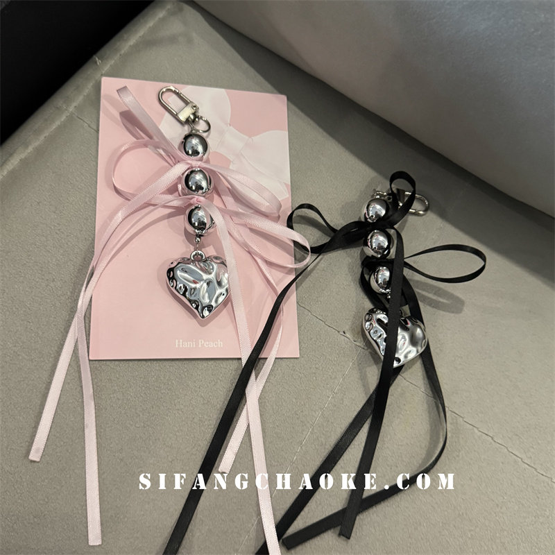 菱形爱心蕾丝带蝴蝶结车钥匙扣手机壳挂件包包装饰少女心挂链