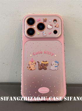 波点三只小猫创意透色边适用iPhone17proMax手机壳17/16/16Pro套16PM壳百搭