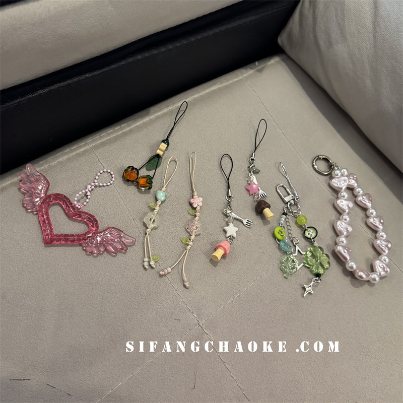 少女心链条中国风复古菱形爱心手机壳挂件手绳气质简约个性