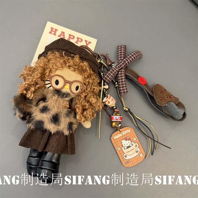 黄色曲毛豹纹尼龙绳车钥匙扣包包链条手机壳挂件书包挂绳创意