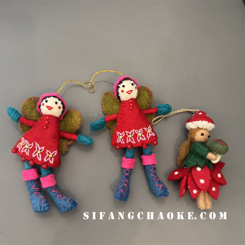 欧美秋冬新款采蘑菇小女孩羊毛毡挂件车钥匙扣包包挂绳个性百搭