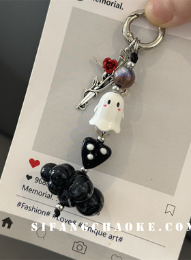 可爱云朵黑白色小卡通挂件初秋新款车钥匙扣链条手机壳挂饰