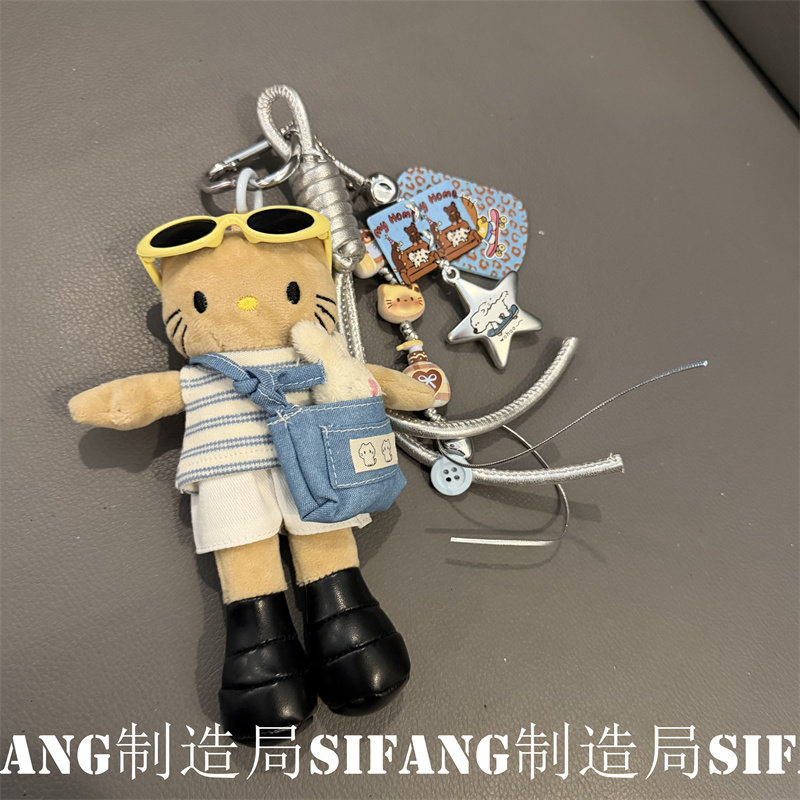 条纹五角星背包车钥匙扣手机壳挂绳书包挂链耳机套包包挂饰品