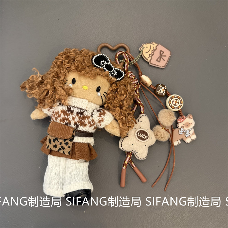 黄色曲毛尼龙绳卡通小猫车钥匙扣包包挂件新款秋冬可爱趣味自制
