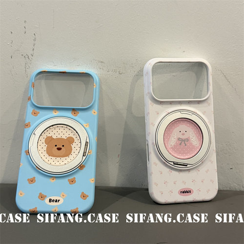 卡通小熊蓝色夏季360支点支架新款适用iPhone17promax手机壳16/15P壳16Pm套