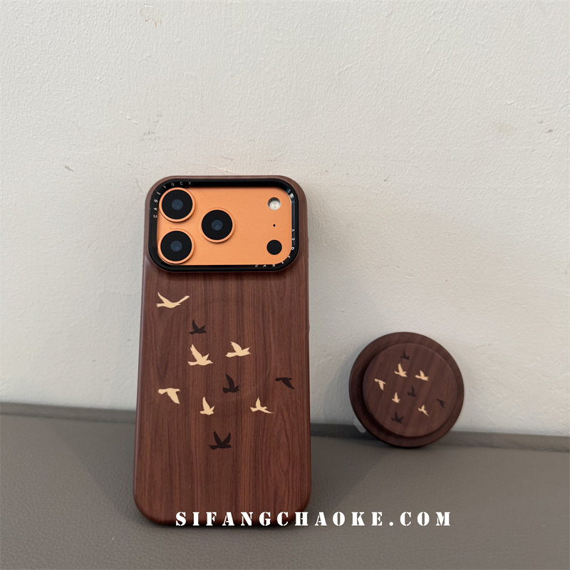 小鸟创意木质菲林壳适用iPhone17ProMax手机壳15/14/16Promax套简约磁吸壳