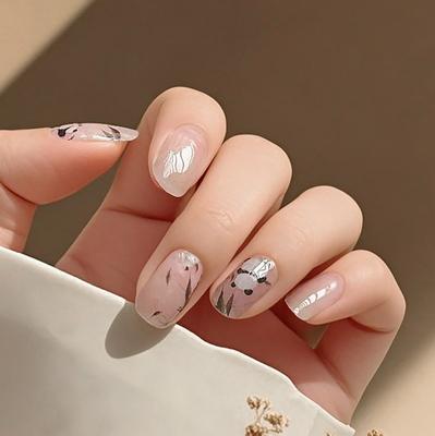 照灯变硬熊猫国风水墨半烤美甲贴