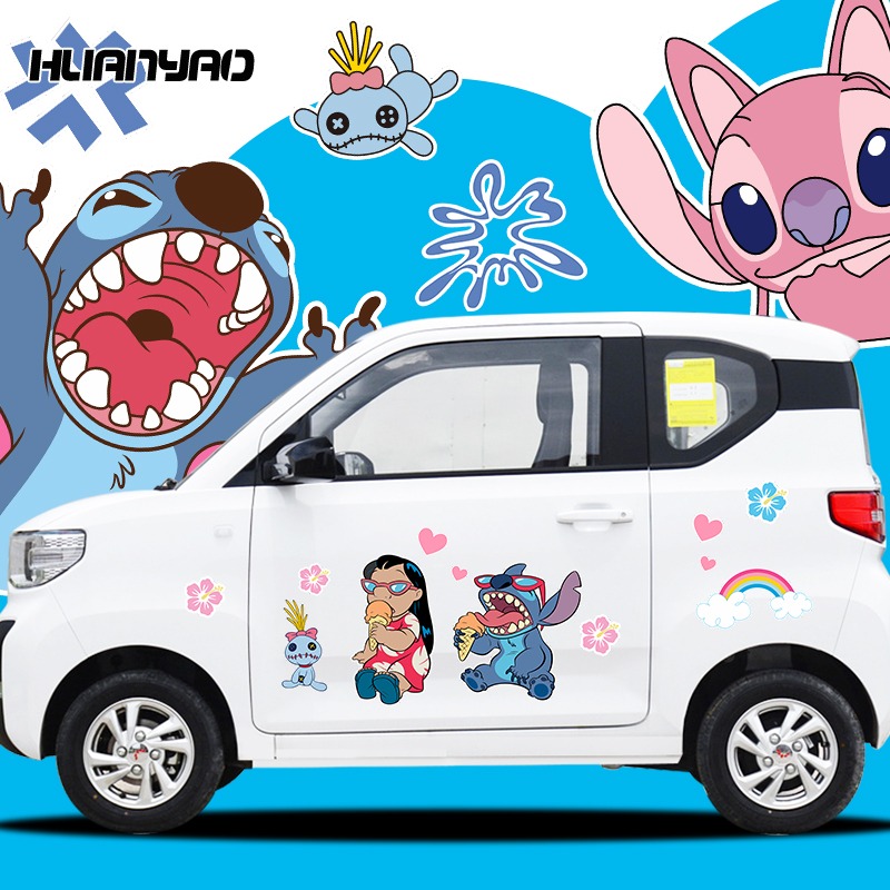 适用于五菱宏光MINIEV可爱卡通史迪奇仔遮挡盖划痕汽车电动车贴纸