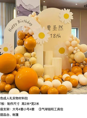奶茶色橙色18岁成人礼生日派对kt板菊花背景气球实物材料包cl0464
