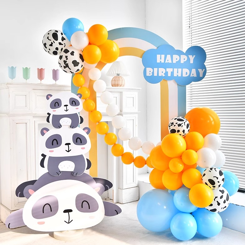 熊猫蓝色小拱门生日派对布置kt板气球实物材料包xq1188