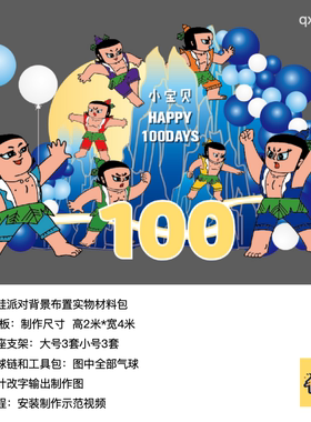 7个葫芦娃蓝色生日派对背景kt板气球底座支架实物材料包qx0881