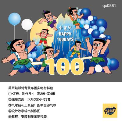 7个葫芦娃蓝色生日派对背景kt板气球底座支架实物材料包qx0881