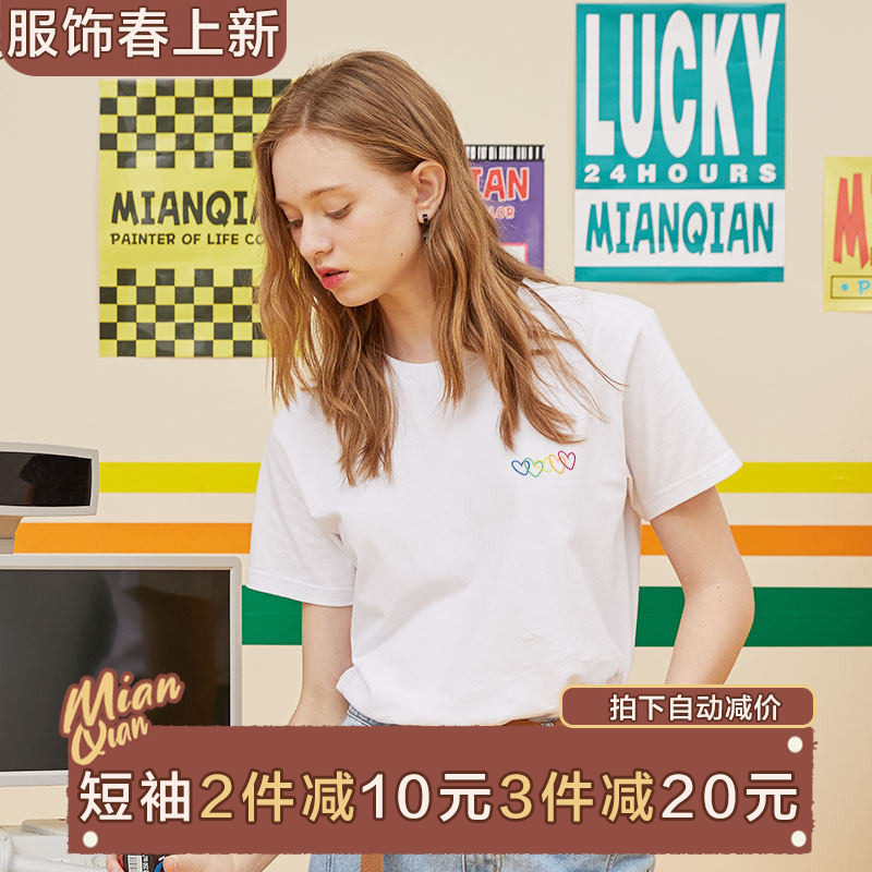 简约爱心纯白色正短袖减龄inst恤图片