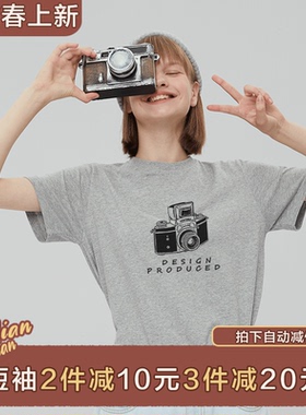 灰色t恤女短袖古着感复古港风原宿风少女学院风ins潮减龄半袖上衣