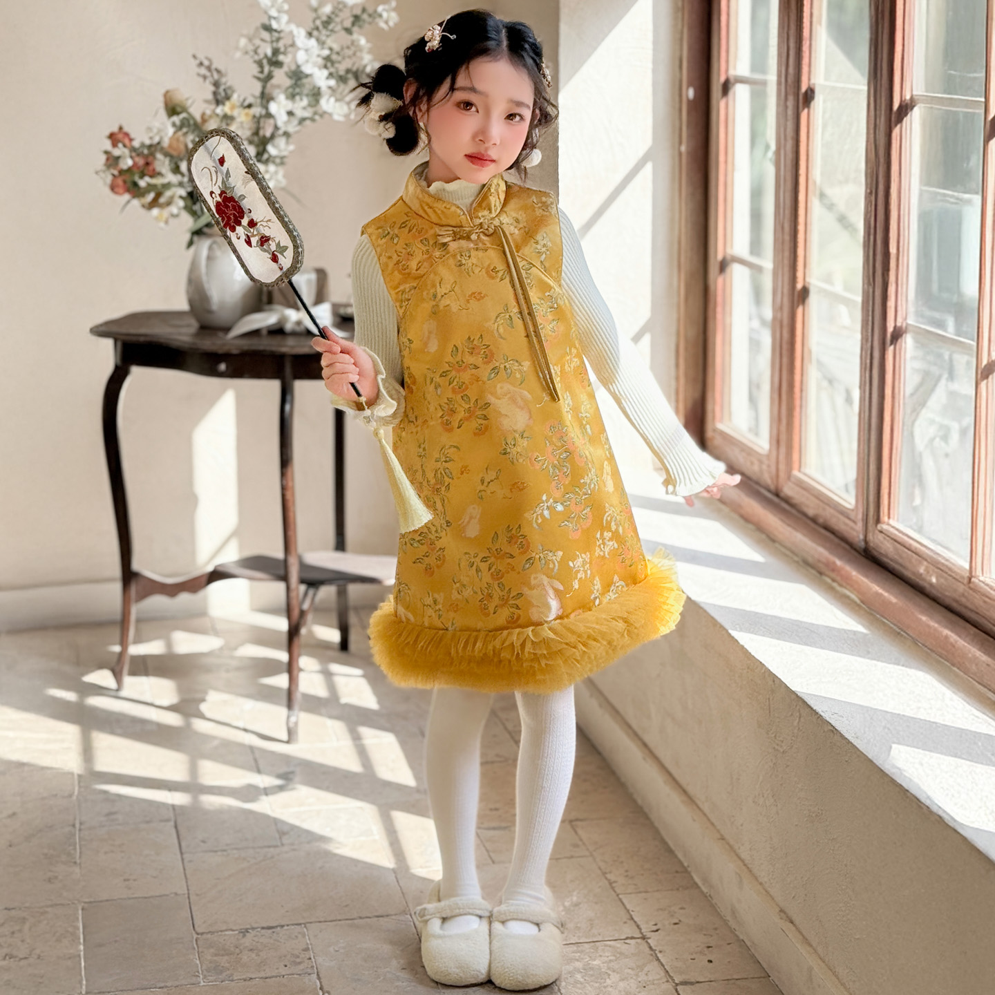 女童旗袍裙子冬季新中式国风唐装