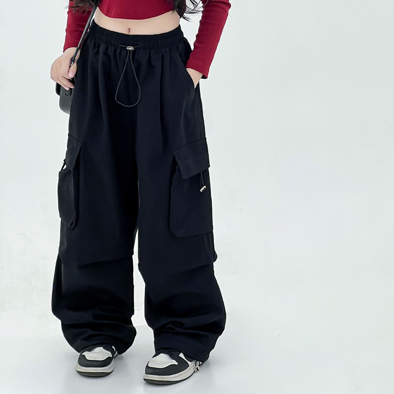 女童工装裤秋季黑色儿童街舞裤潮