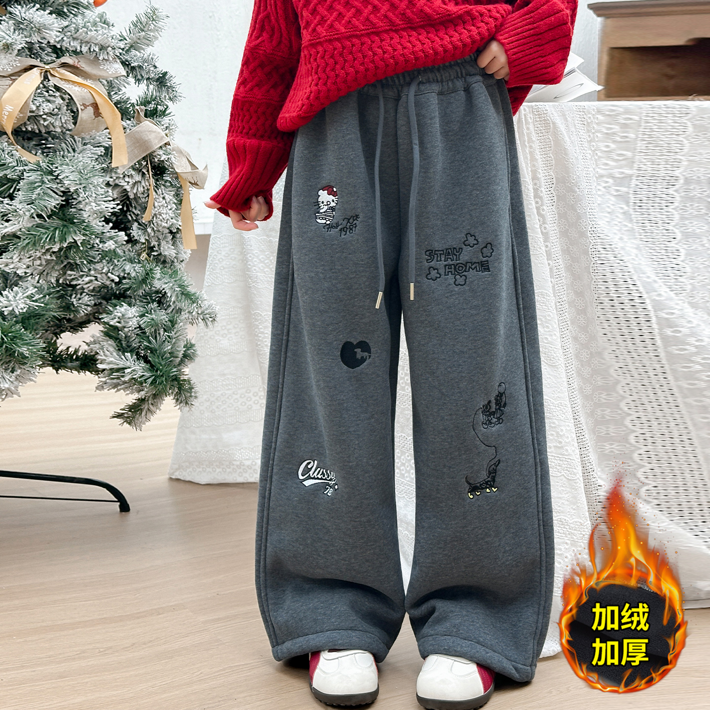 女童加绒裤子冬装儿童加厚糯米裤