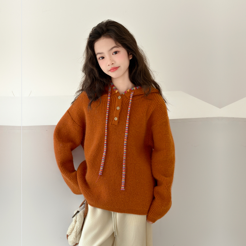 女童毛衣冬季儿童加厚连帽毛线衣