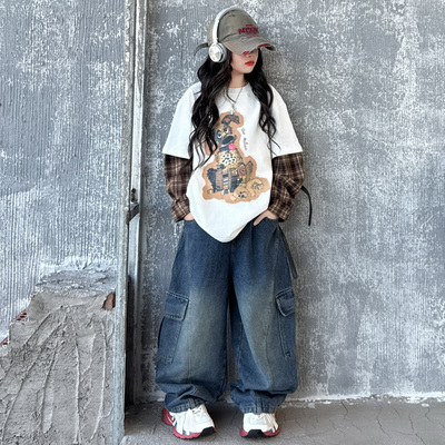 女童长袖t恤春秋假两件洋气上衣6