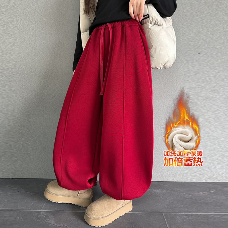 女童加绒裤子秋冬款加厚运动长裤