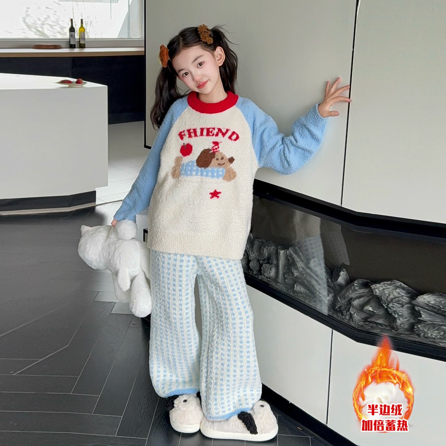 女童珊瑚绒睡衣儿童家居服冬装