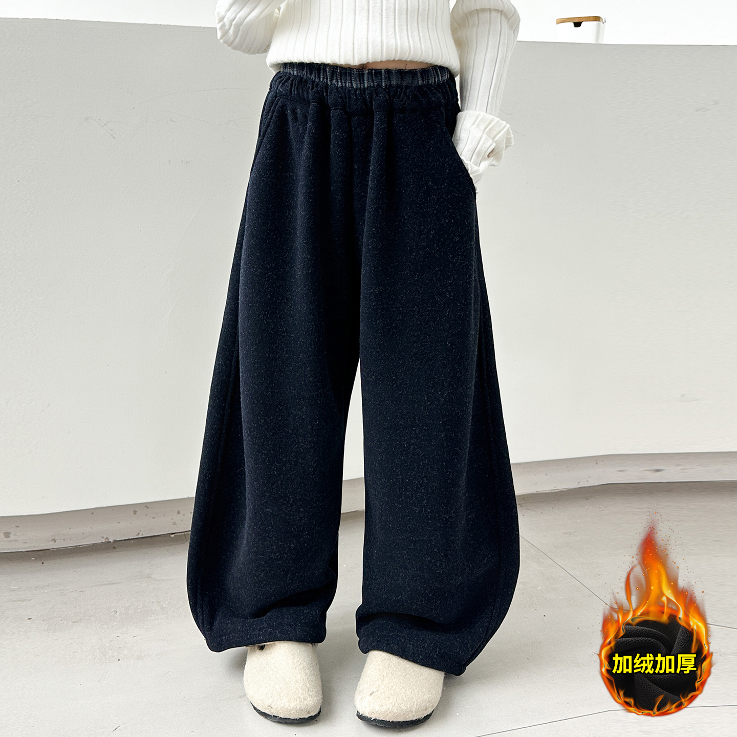 女童加绒裤子儿童弯刀卫裤冬装