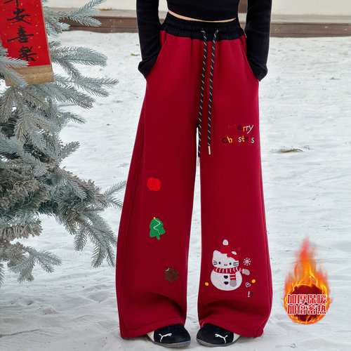 女童裤子冬装儿童加绒弯刀卫裤