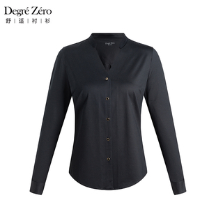 女士长袖 Zero零度衬衫 Degre 小V领140匹马棉黑色衬衣 天然免烫