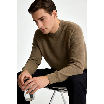 【100%绵羊毛】羊毛衫男秋冬针织毛衣保暖打底圆领上衣新款纯色