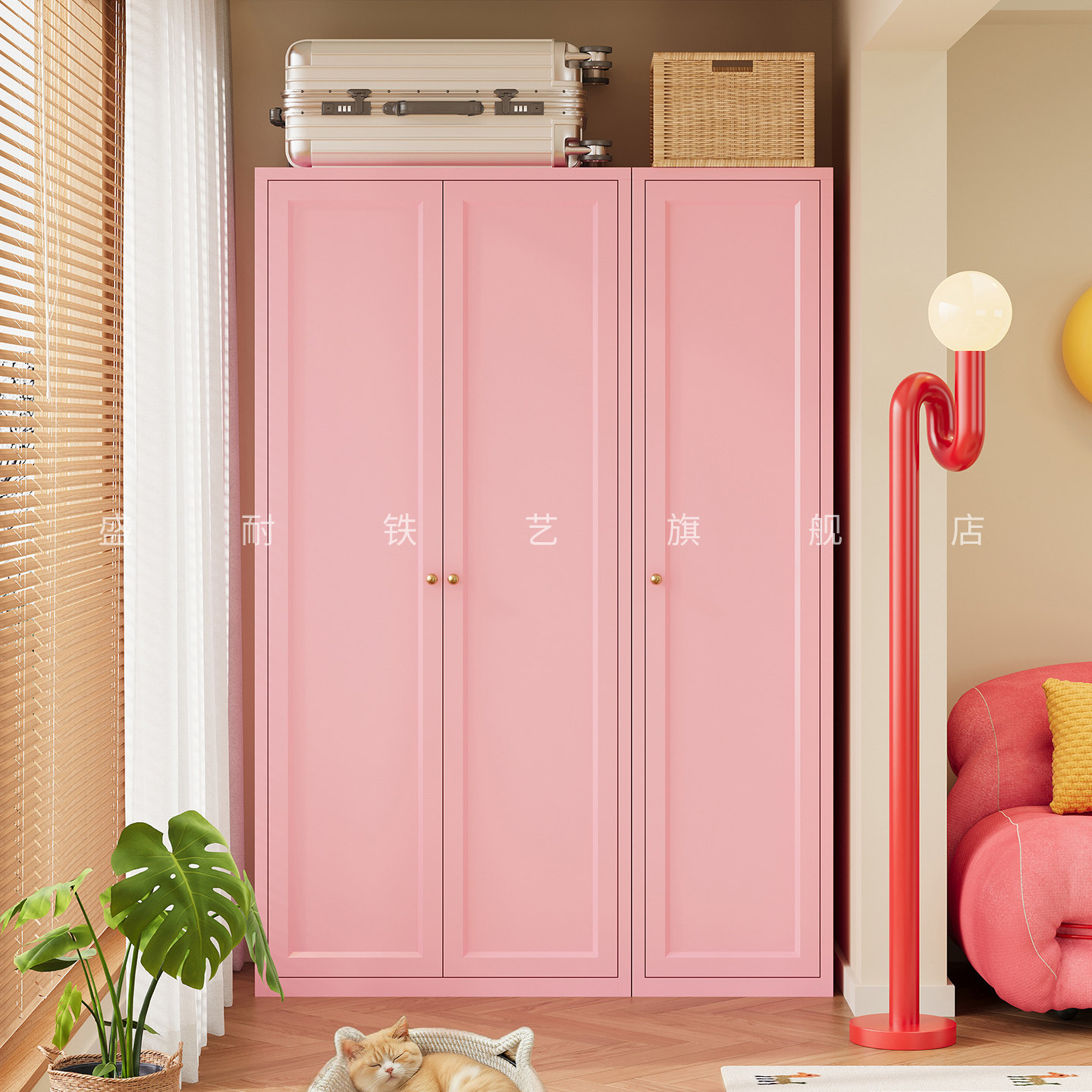 钢制阳台储物柜防水防晒户外靠墙一体家用飘窗柜行李箱铁皮杂物柜