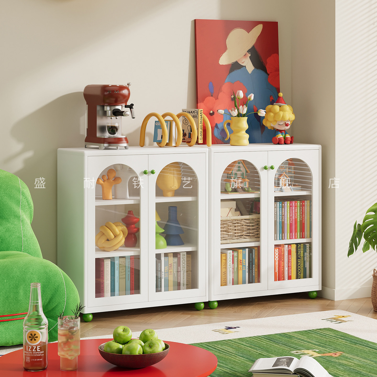 钢制书柜儿童玻璃带门防尘玩具柜家用客厅靠墙铁皮柜储物柜置物架