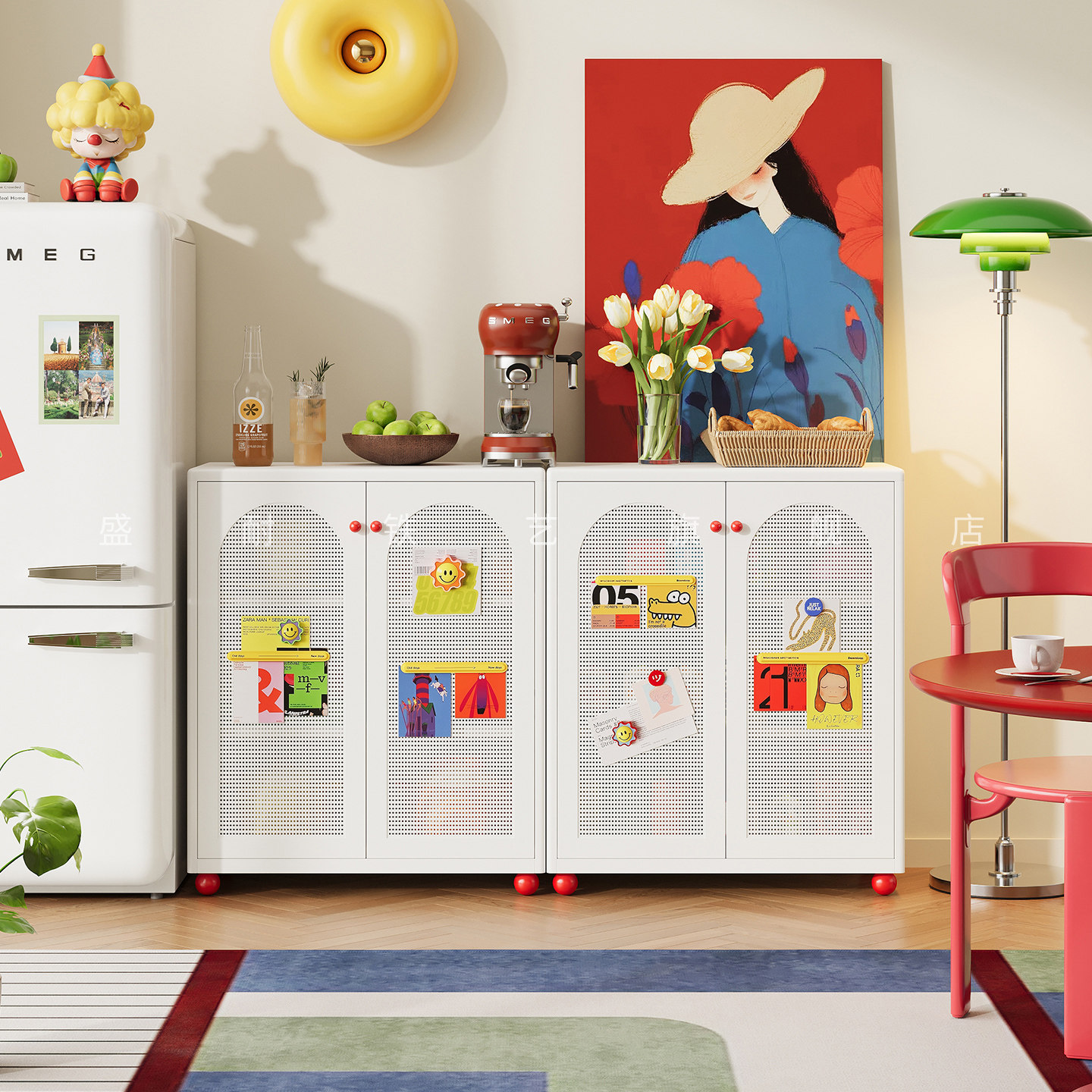 防潮钢制餐边柜厨房阳台多功能金属储物柜加厚承重铁艺客厅置物柜